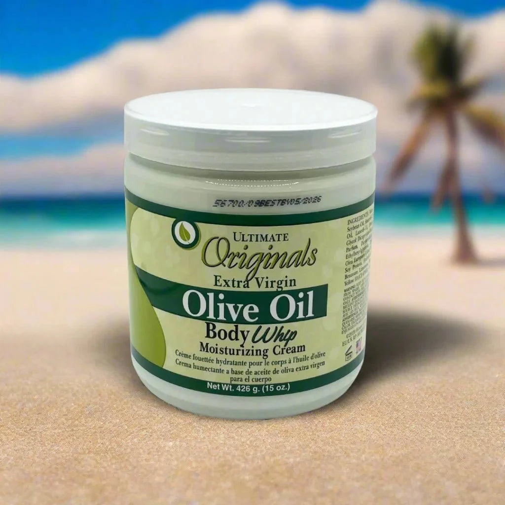 Africa's Best Olive Oil Body Whip Cream in 15oz jar, creamy moisturizer with natural extra-virgin olive oil for skin nourishment