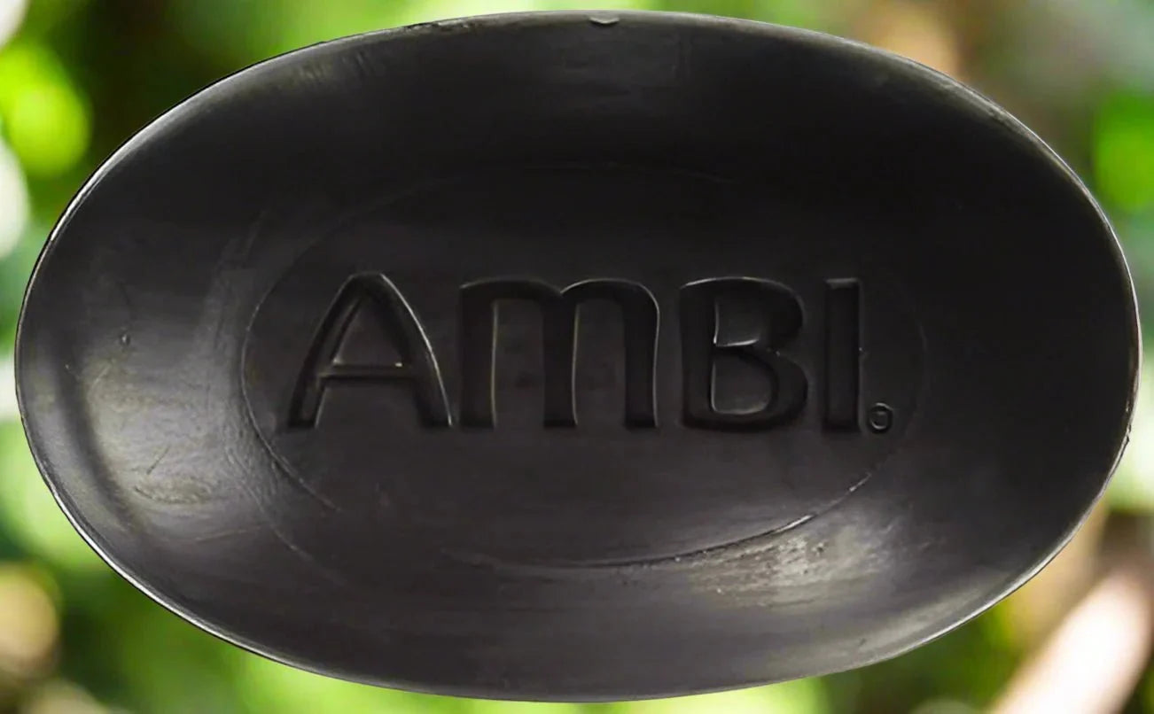 Ambi Black Soap with Shea Butter in a 3.5 oz bar, natural skin cleansing product with moisturizing ingredients