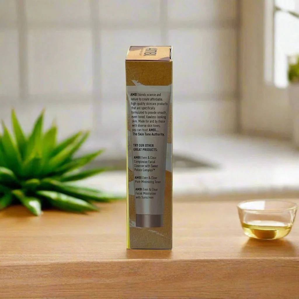 Ambi Even & Clear Aloe Vera Cream 1 oz tube showing the white cream inside a clear container with a green label.