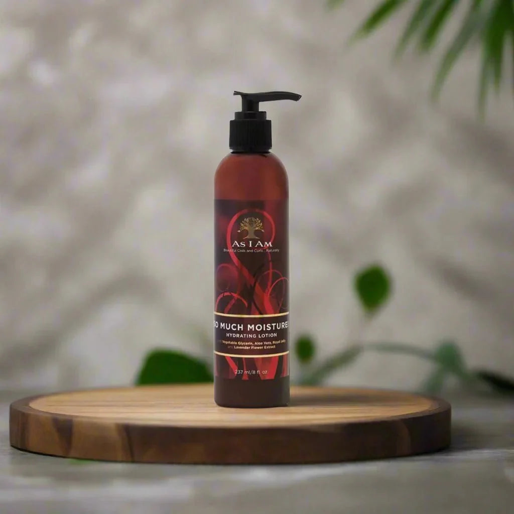 AS I AM So Much Moisture Hydrating Lotion 8oz bottle, creamy lotion for deep moisture and soft hair.