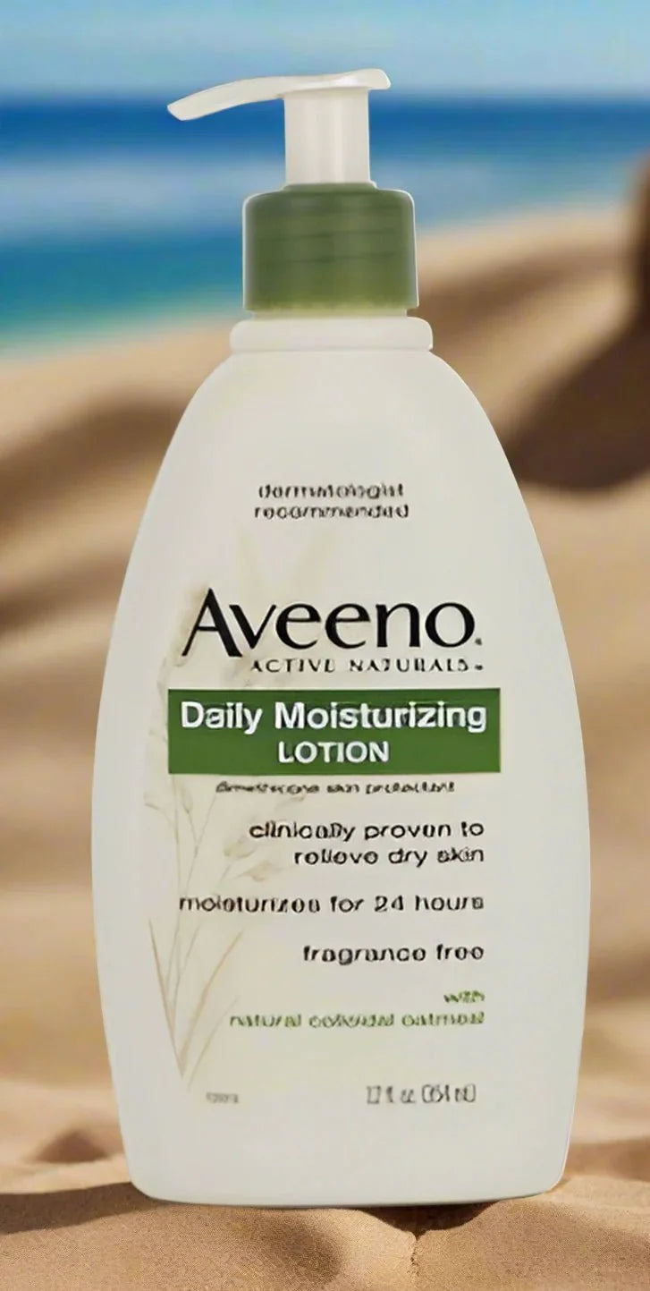 Aveeno Daily Moisturizing Lotion 18oz bottle with pump dispenser, featuring gentle, nourishing skincare for dry skin.