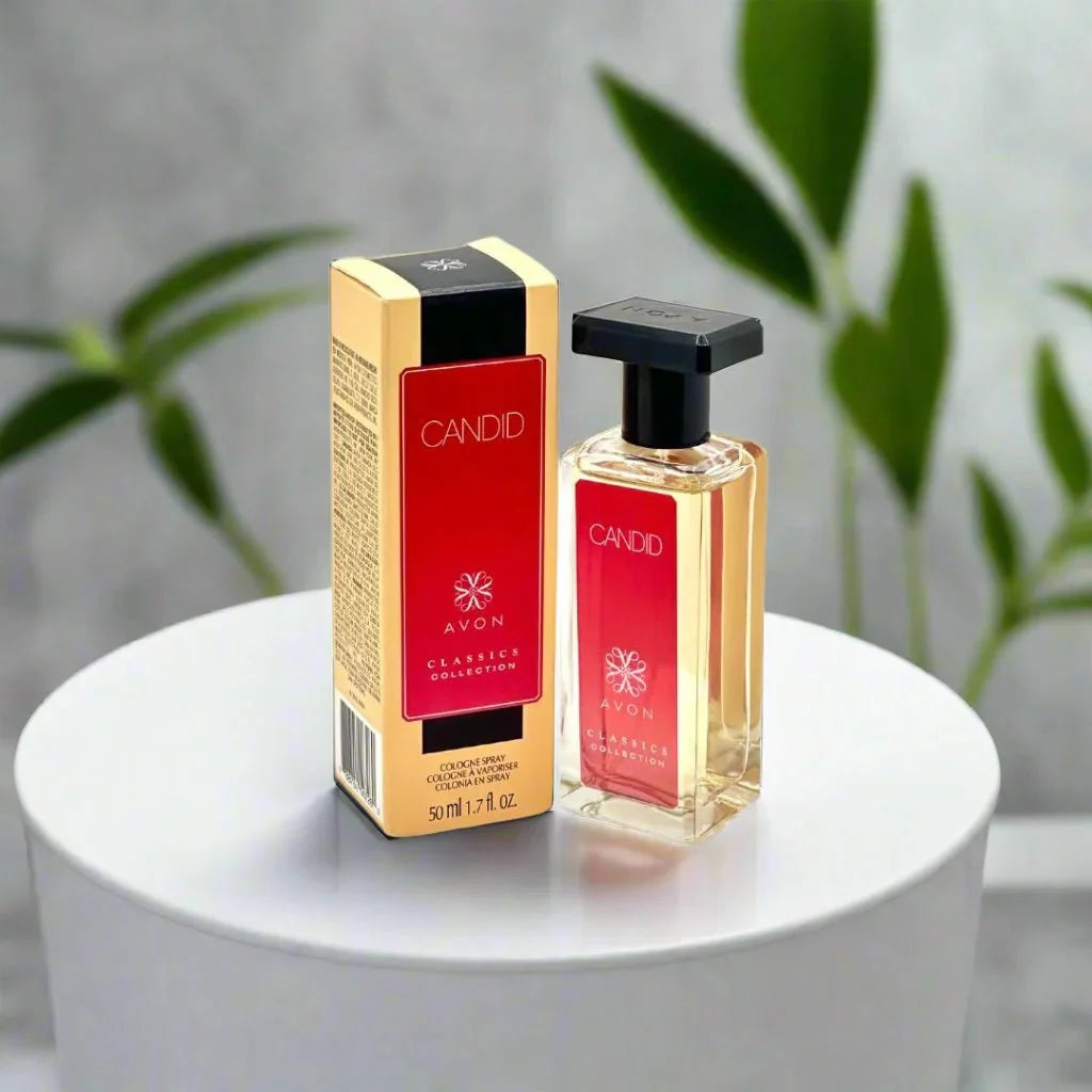 Avon Candid Cologne Spray from Classics Collection, 1.7 fl oz (50ml), featuring sleek packaging and elegant design.