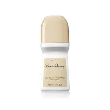 Avon Far Away roll-on deodorant in 2.6 oz with smooth applicator and floral fragrance, ready for everyday use.