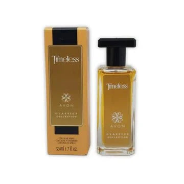 Avon Timeless Cologne Spray 1.7 oz bottle with elegant design, ideal for men’s classic, sophisticated fragrance.