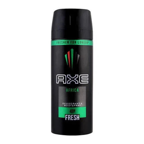 AXE Africa Body Spray 150ml bottle with black cap and label, featuring bold branding and African-inspired design.