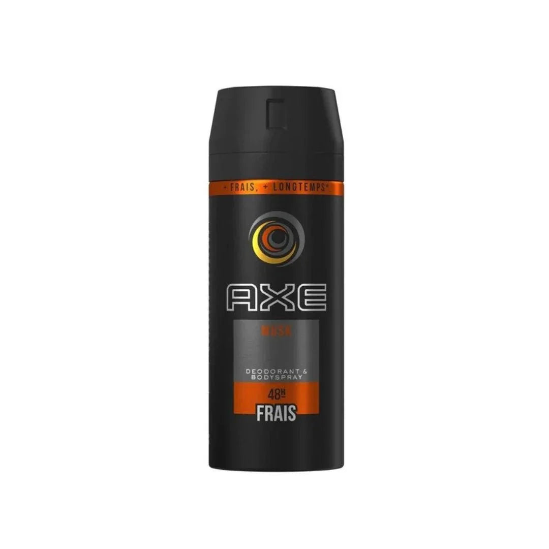 AXE Musk Body Spray Frais in 150ml bottle, featuring the iconic axe logo and spray nozzle on a sleek design.