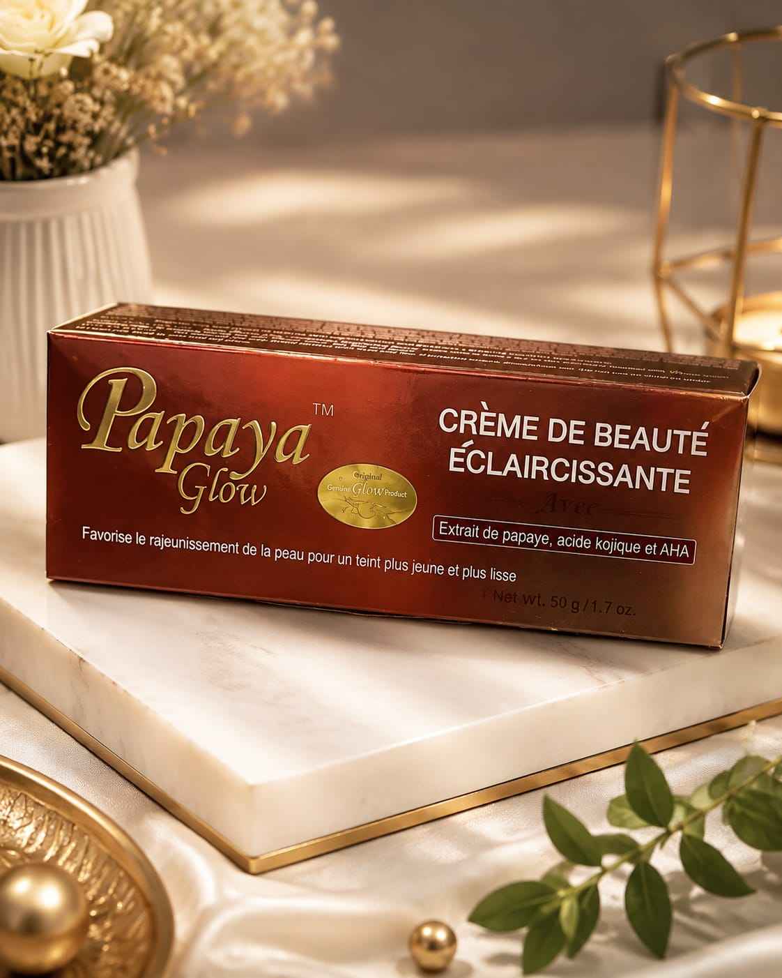 Papaya Glow Beauty Cream with papaya extract in 50g jar, showcasing the creamy texture and vibrant packaging.