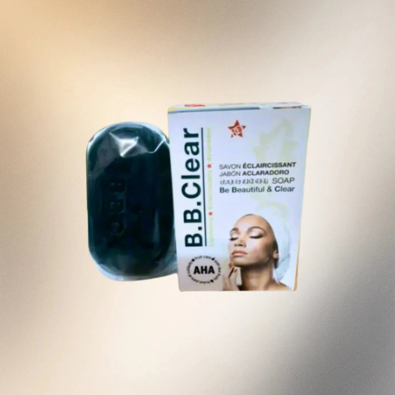 B.B. Clear Soap 6.7 oz bottle with clear liquid soap inside, featuring the B.B. Clear branding on the label.