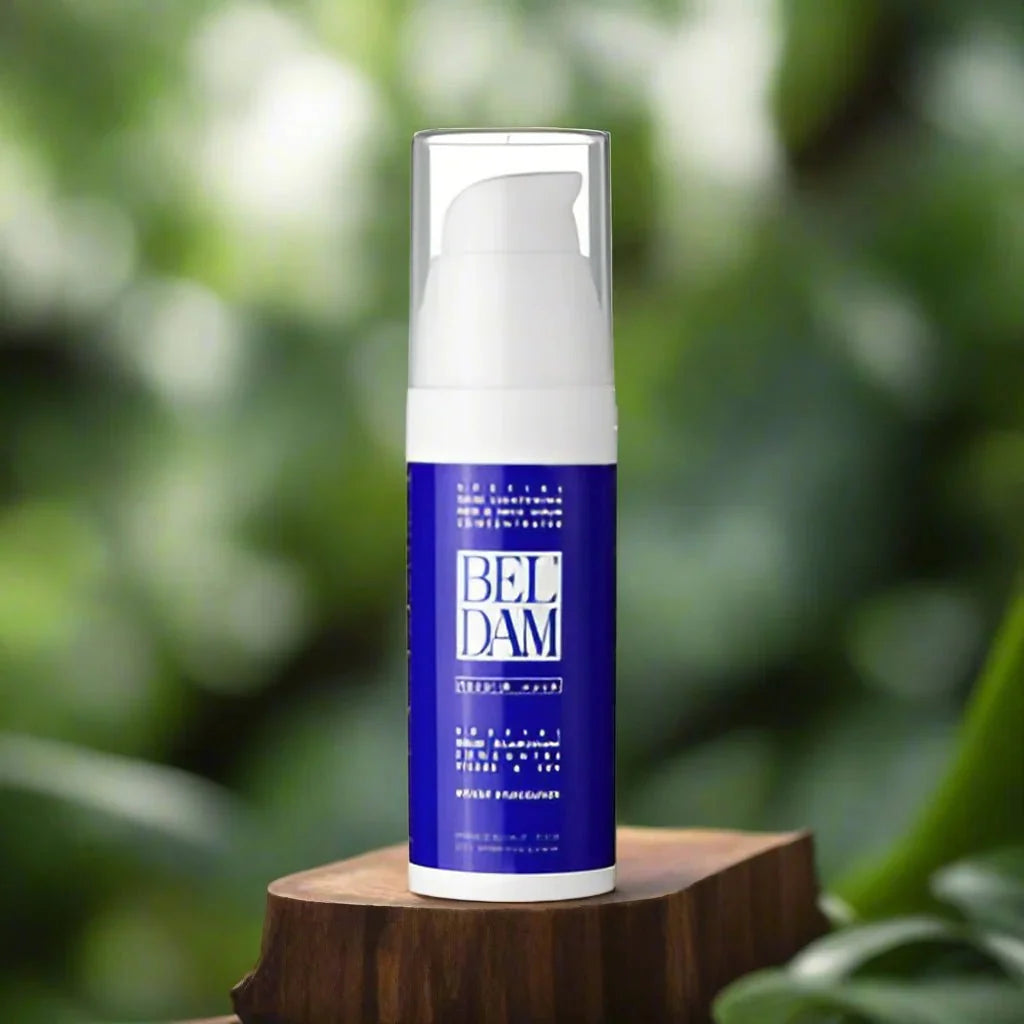 Beldam Face & Neck Serum 30 ml bottle with dropper, showcasing the skincare product for facial and neck care.