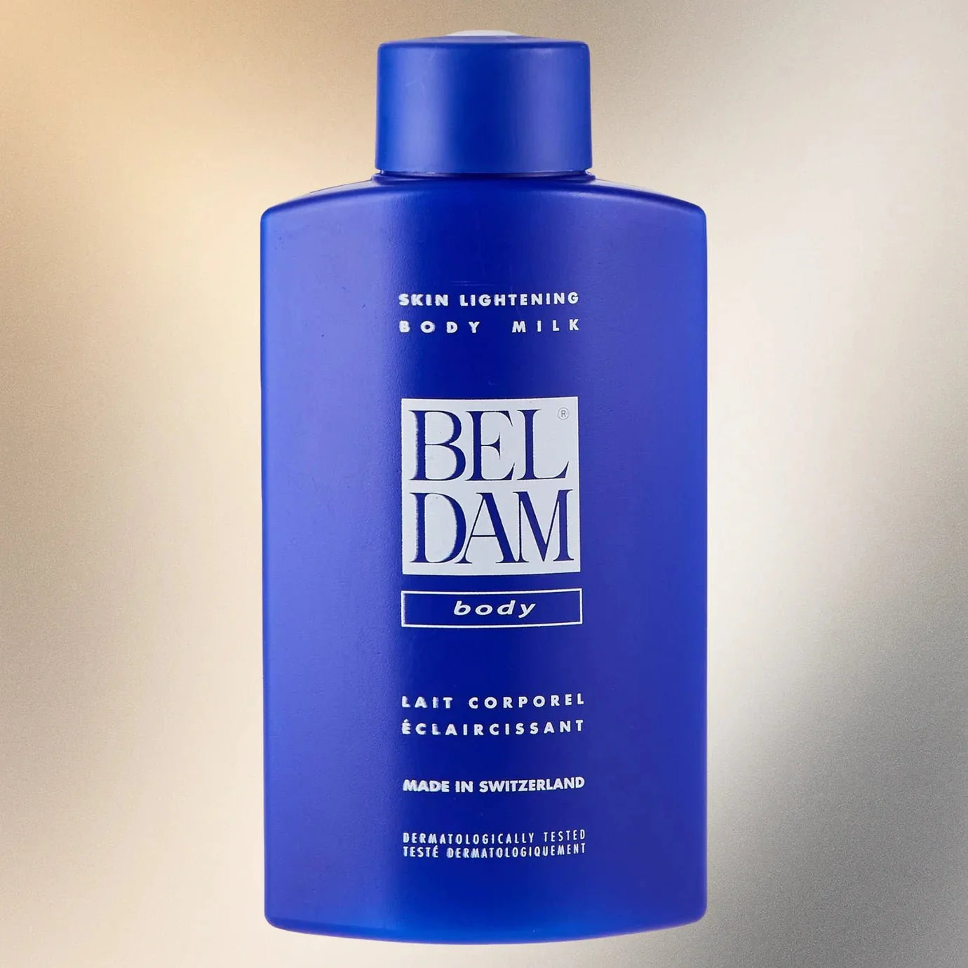 Beldam BelDam Skin Body Milk Blue in 17.6 oz / 500 ml bottle, creamy moisturizing body lotion, blue packaging.