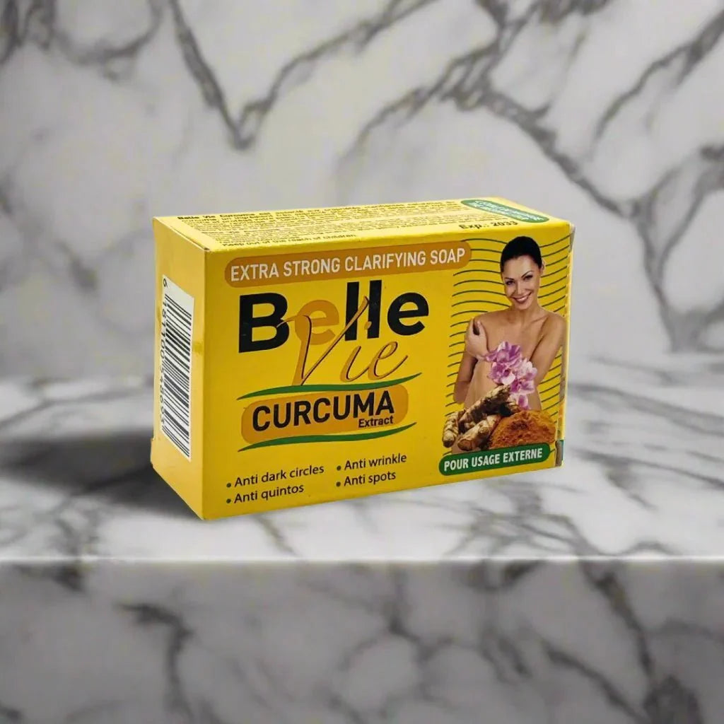 Bellevie Curcuma Extract Beauty Soap 225g bar with turmeric-infused formula for radiant skin and cleansing.