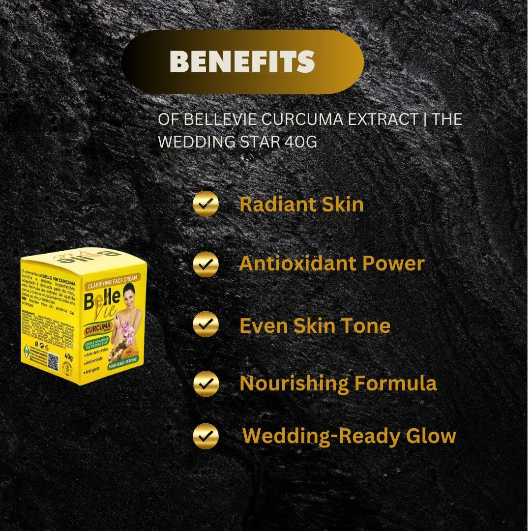 BelleVie Curcuma Extract by The Wedding Star in a 40g jar, featuring fresh turmeric root and label details.