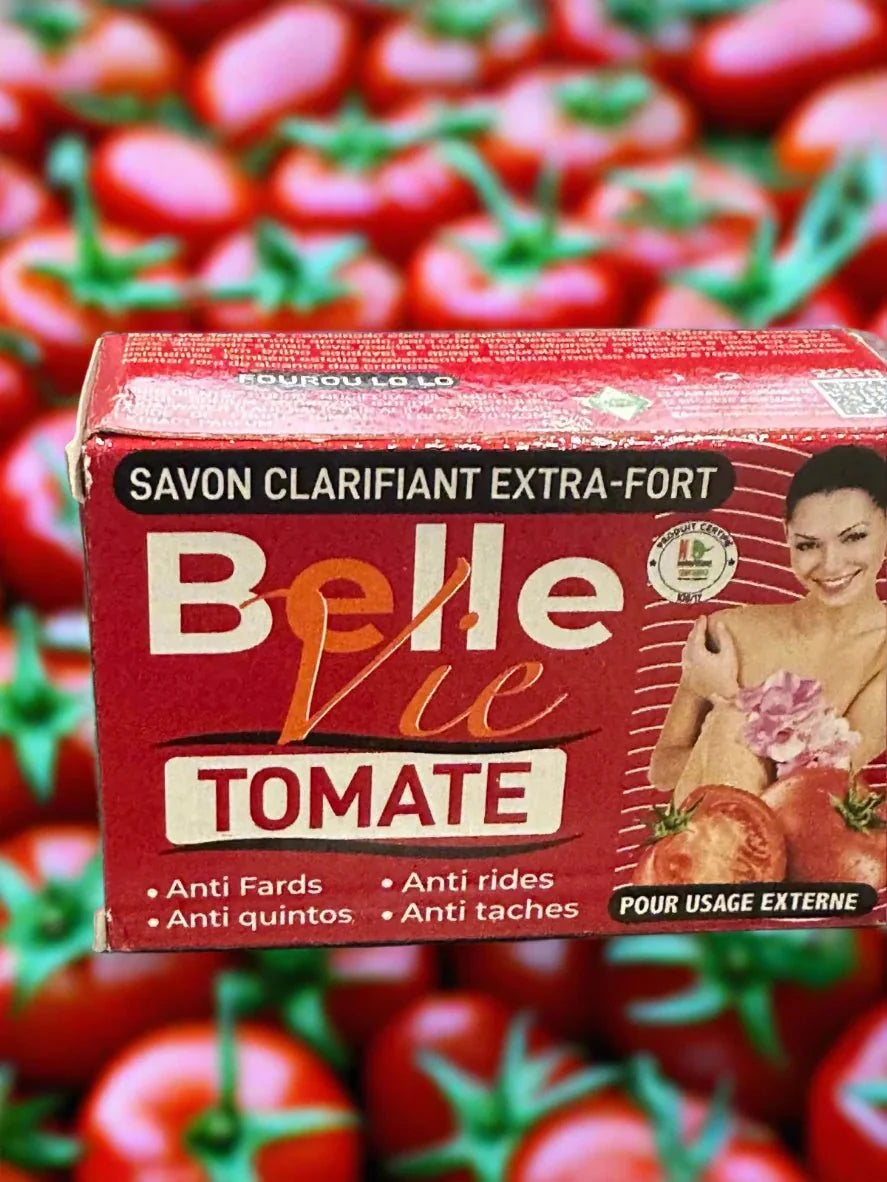 Bellevie Tomato Extract Beauty Soap 225g, showing a bar of soap with tomato extract for skincare and cleansing.