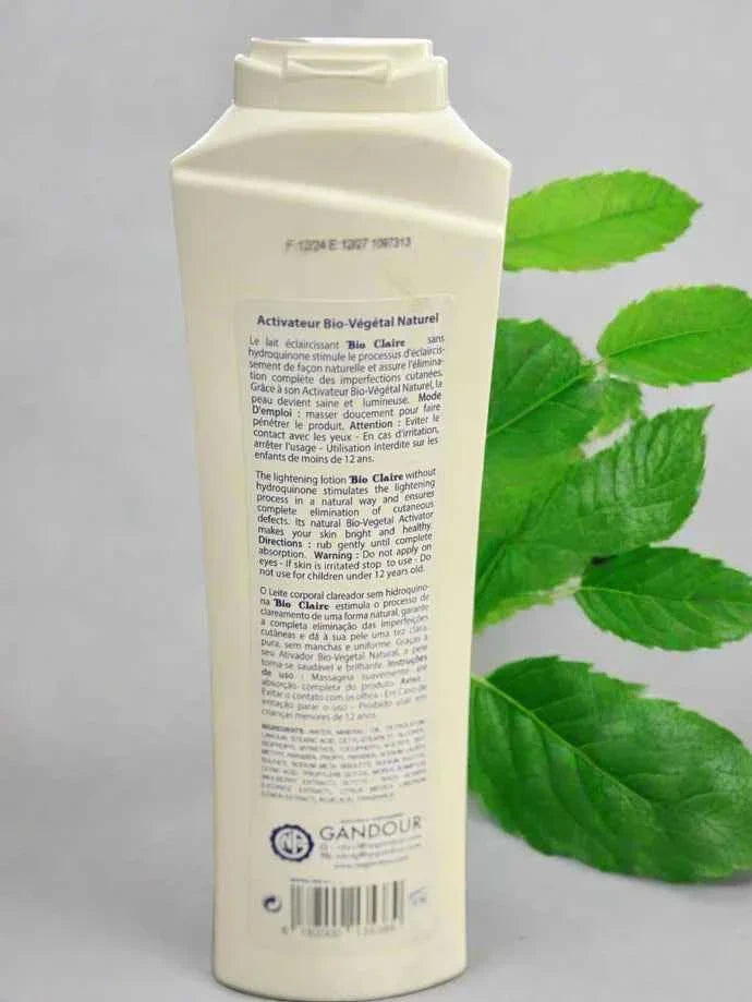 Bio Claire Body Lotion 500 ml bottle with white pump dispenser and clear label, shown on a neutral background.