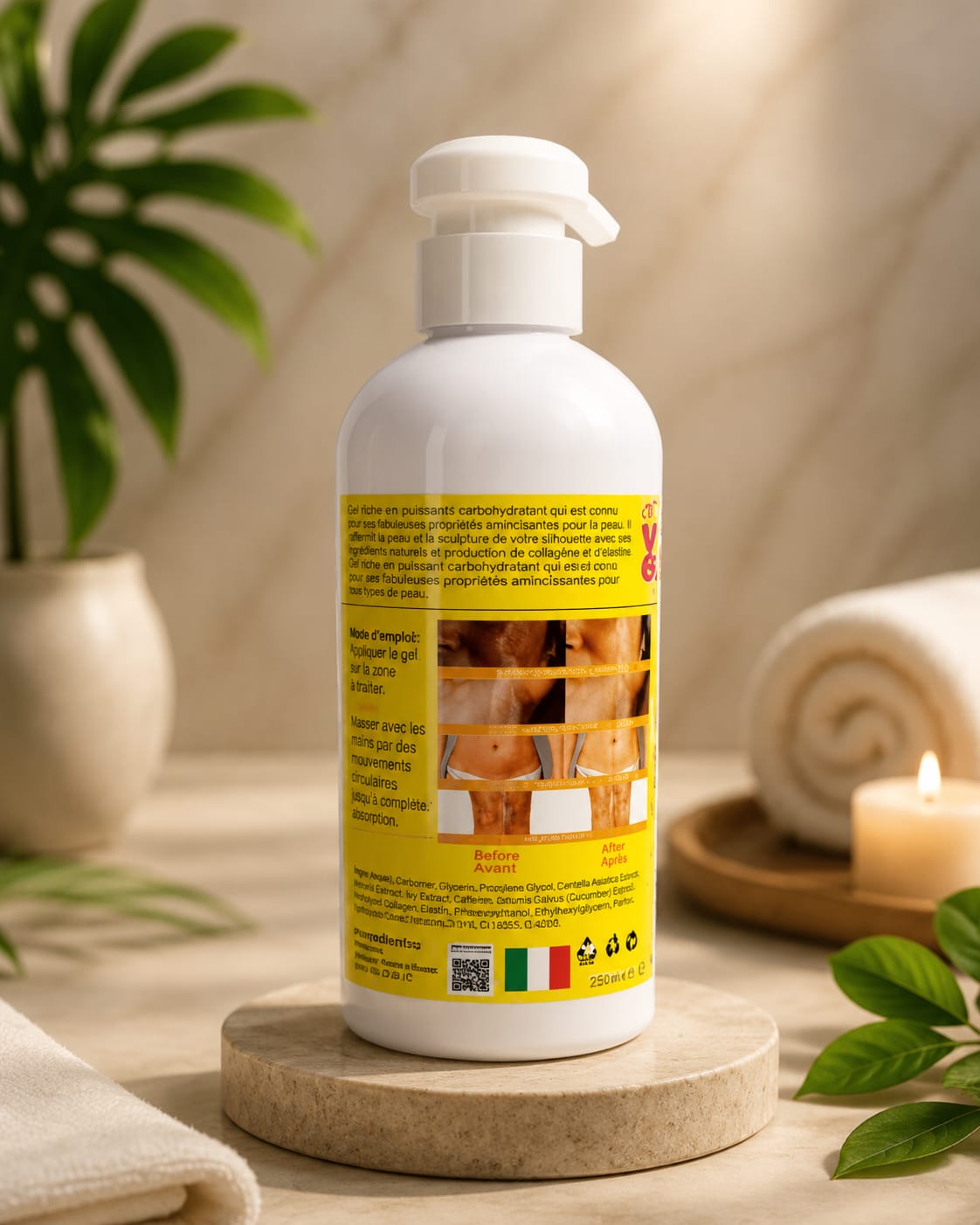 V6 smoothing and moisturizing body lotion with glutathione, kojic dipalmitate, and apricot extract in a 500ml bottle.