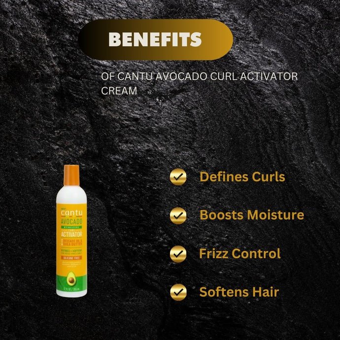 Cantu Avocado Curl Activator Cream 12oz jar with creamy texture and avocado ingredients for defining and moisturizing curly hair.