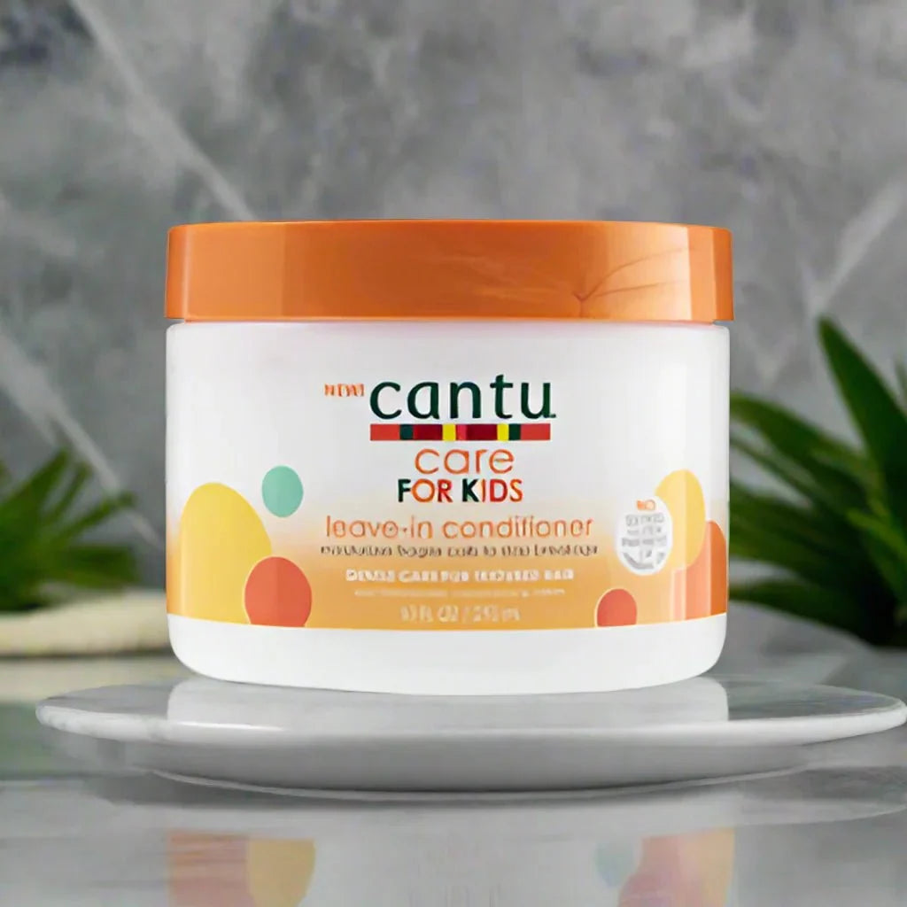 Cantu Care for Kids Leave-In Conditioner 10 oz bottle with colorful label, ideal for nourishing children's hair.
