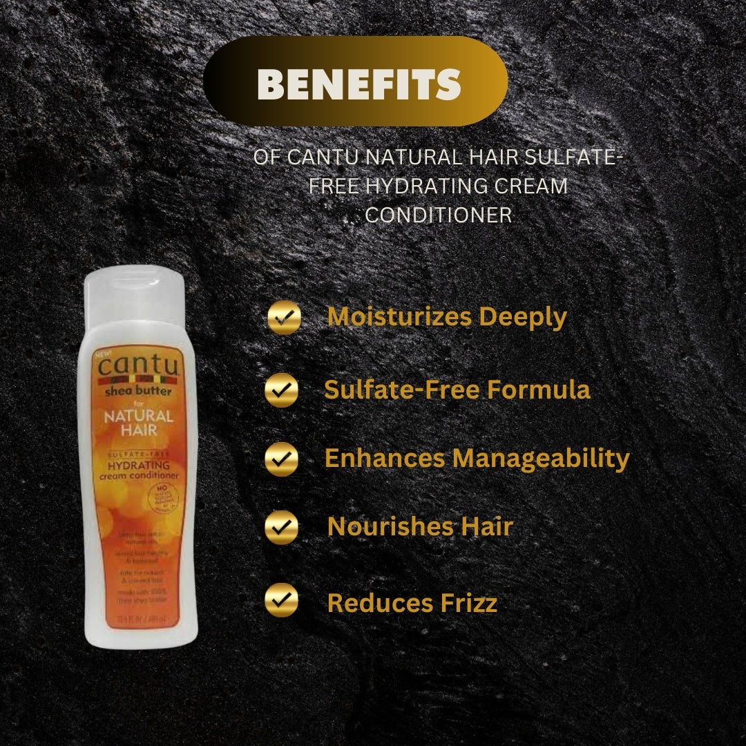 Cantu Natural Hair Sulfate-Free Hydrating Cream Conditioner in 13.5 oz bottle, smooth and moisturizing for curly and textured hair.