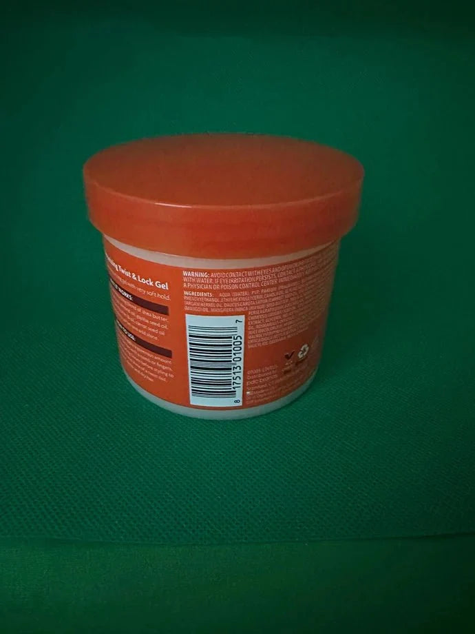 Cantu Shea Butter Moisturizing Twist & Lock Gel 13 oz jar, creamy texture, suitable for twist and lock hair styling.