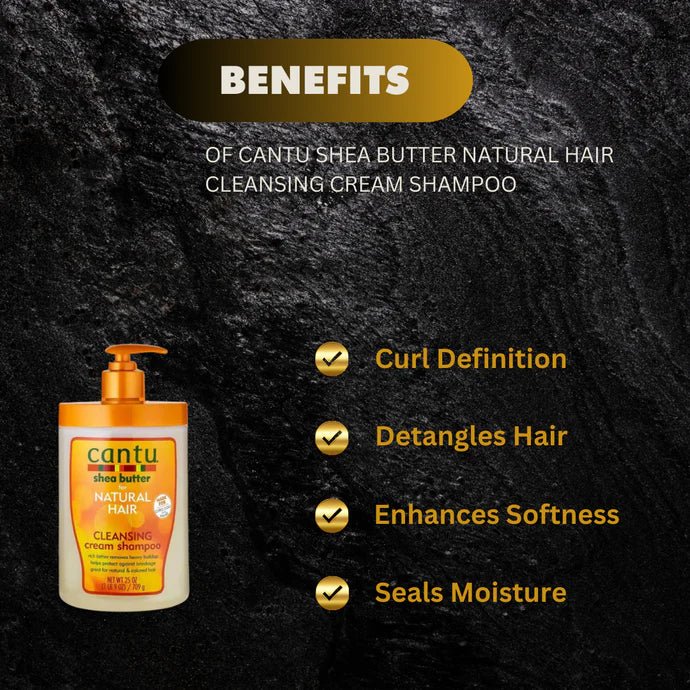 Cantu Shea Butter Natural Hair Cleansing Cream Shampoo 25 oz bottle with white cap and label for curly hair care.