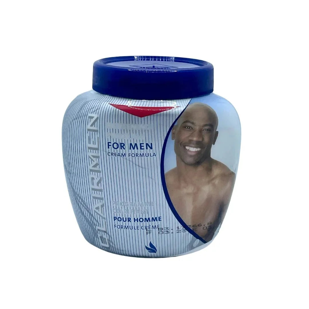 Clair Men Body Cream for Men 500ml, daily moisturizing cream with smooth texture and masculine scent, in a white jar.