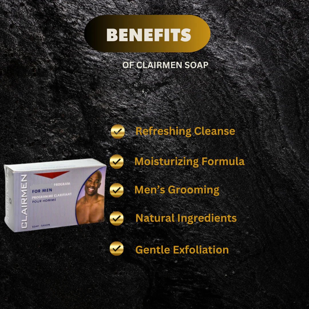 Clair Men 7 oz refreshing cleansing soap bar for men with invigorating scent and soothing lather.