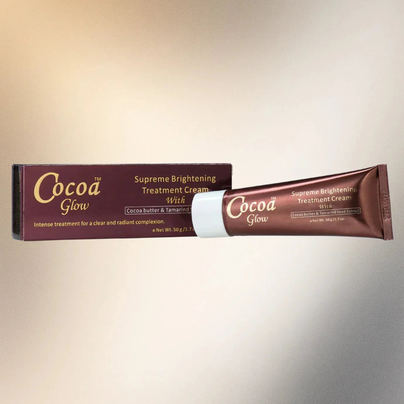 Cocoa Glow Supreme Cream in 1.7 oz jar, creamy moisturizer with cocoa extract, smooth and nourishing skincare product.