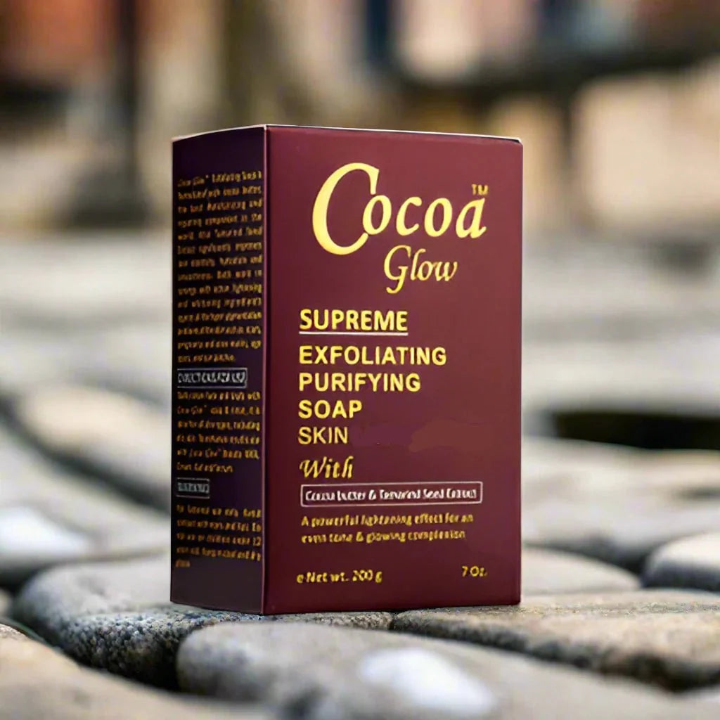 Cocoa Glow Supreme Soap 7 oz with rich cocoa butter and natural ingredients, bar soap for smooth, glowing skin.