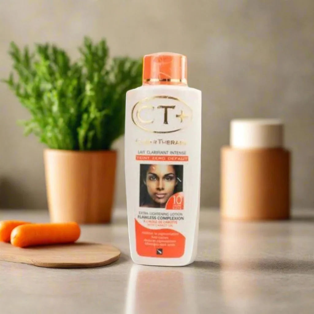 CT+ Carrot Lotion 500ml bottle from Clear Therapy with a pump dispenser, featuring bright orange color and clear labeling.