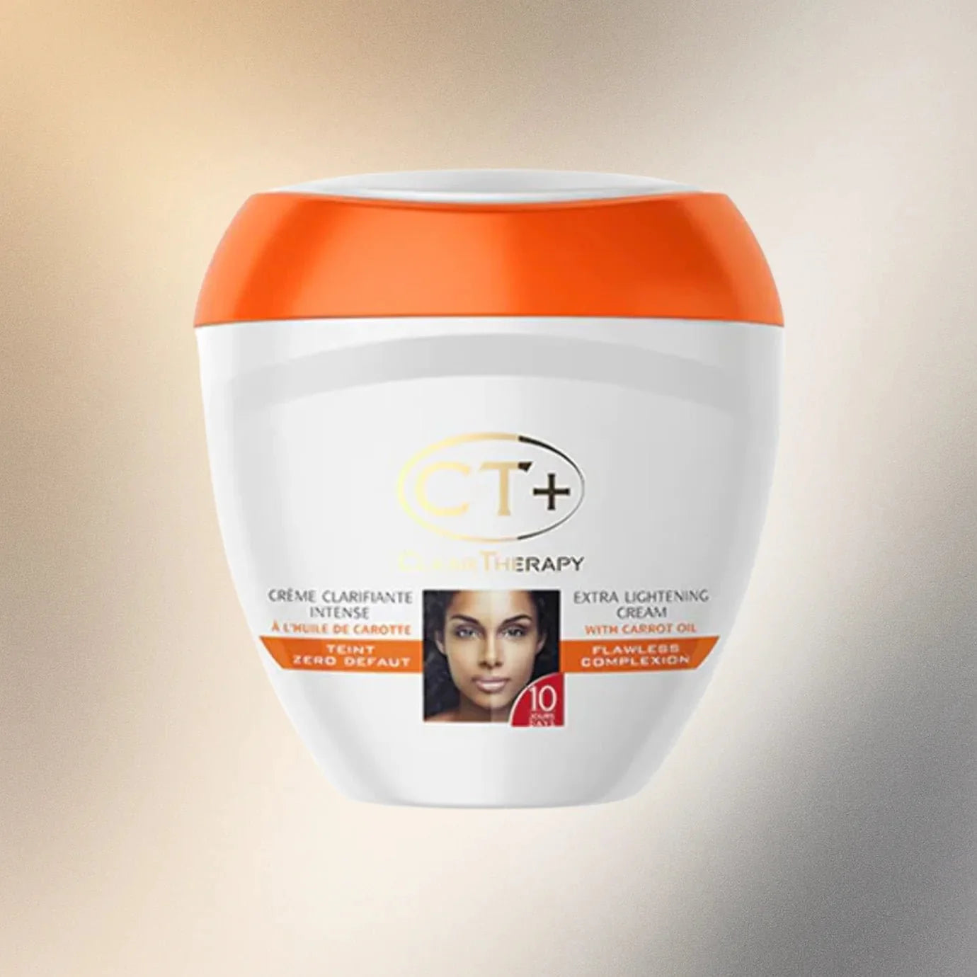 CT+ Clear Therapy Cream with Carrot Oil, 400ml, featuring a smooth texture and natural orange hue in a pump bottle.
