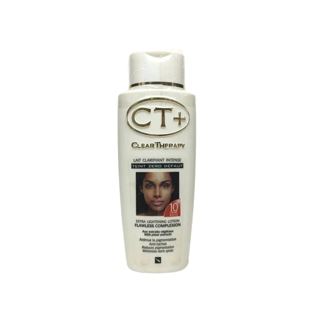 CT+ Extra Lotion 500ml by Clear Therapy, featuring a white bottle with a pump dispenser and blue accents.