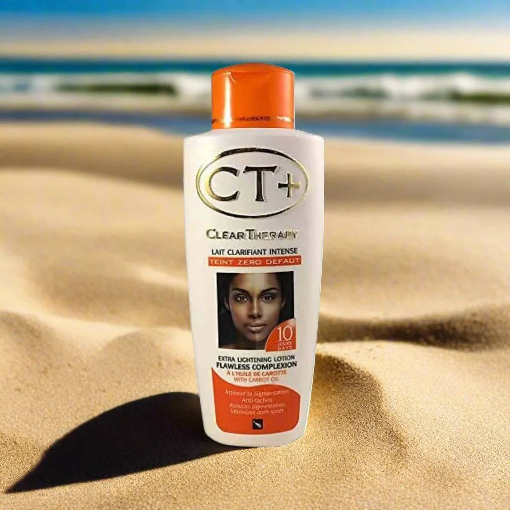 CT+ Extra Lotion with Carrot Oil in 250ml bottle, featuring smooth texture and natural ingredients for skin hydration.
