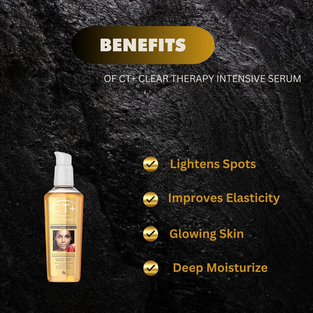 CT+ Clear Therapy Intensive Serum 75ml bottle showing smooth, clear serum in a sleek container.