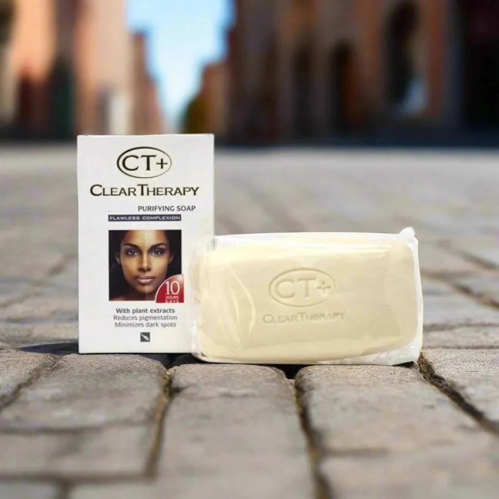 CT+ Clear Therapy Purifying Soap in 5.8 oz bar, showing a white soap bar with packaging and branding.