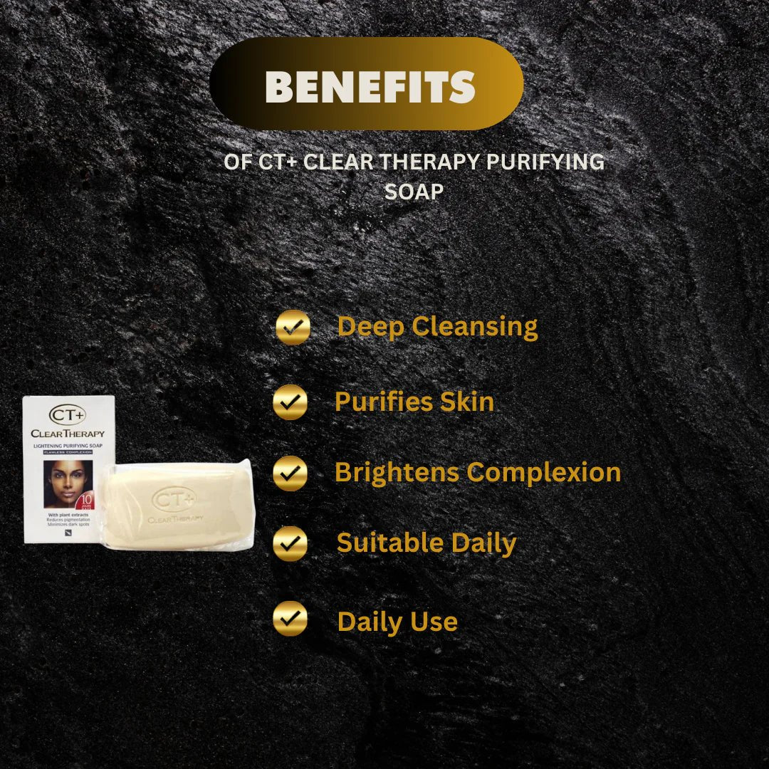 CT+ Clear Therapy Purifying Soap in 5.8 oz bar, natural cleansing soap with a smooth texture and fresh scent.