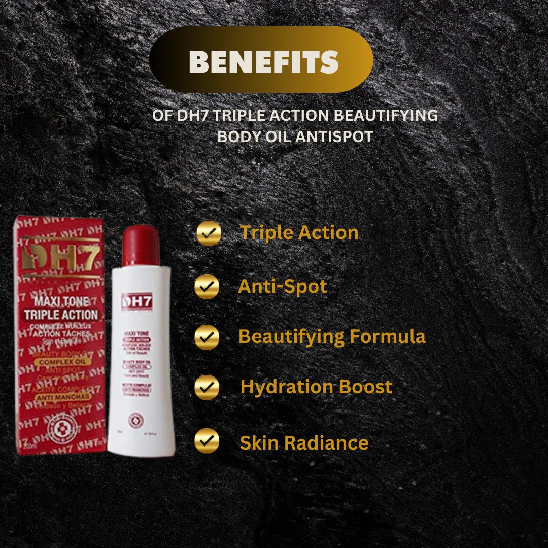 DH7 Beautifying Body Oil in 200ml bottle, smooth and nourishing skin care product, clear bottle showing the golden oil inside.