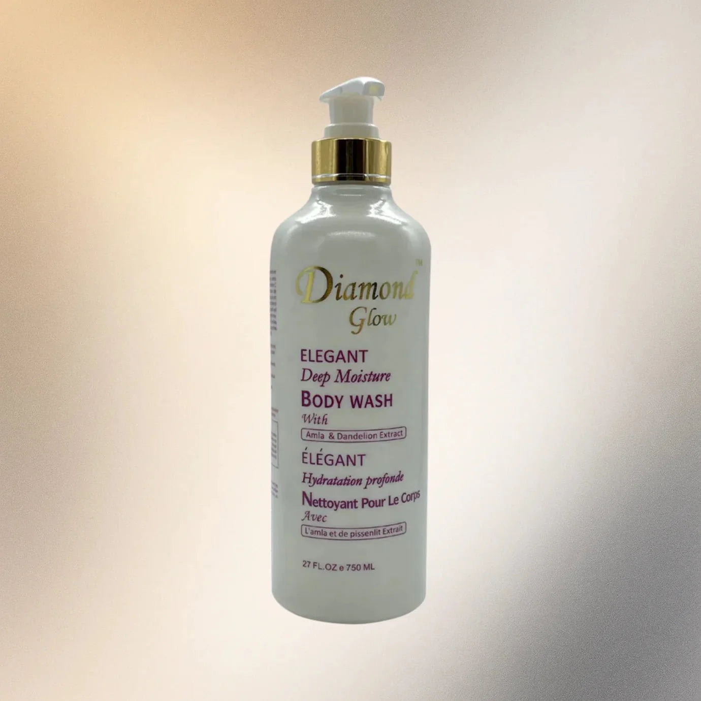 Diamond Glow Deep Moisture Body Wash in 750ml bottle, featuring a sleek design and rich lather for smooth, hydrated skin.