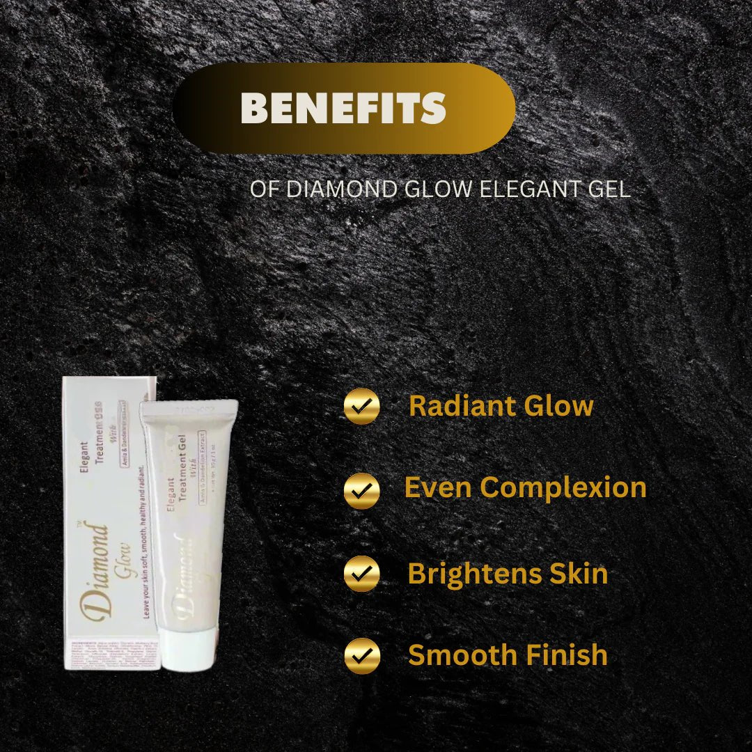 Diamond Glow Elegant Gel in 1 oz jar, clear gel with a smooth texture, designed for skincare or beauty applications.