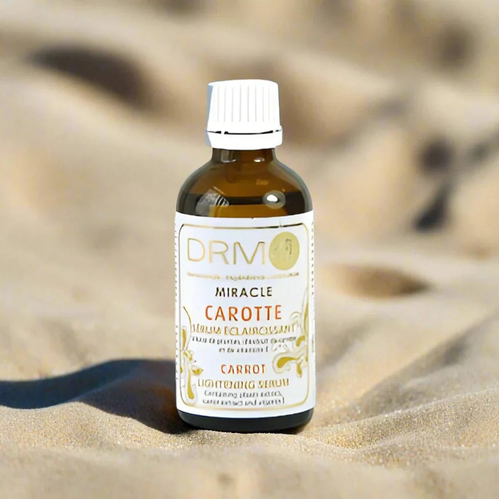 DRM4 Miracle Carrot Serum 1.66oz bottle with dropper, featuring vibrant orange carrot extract for skin nourishment and glow.