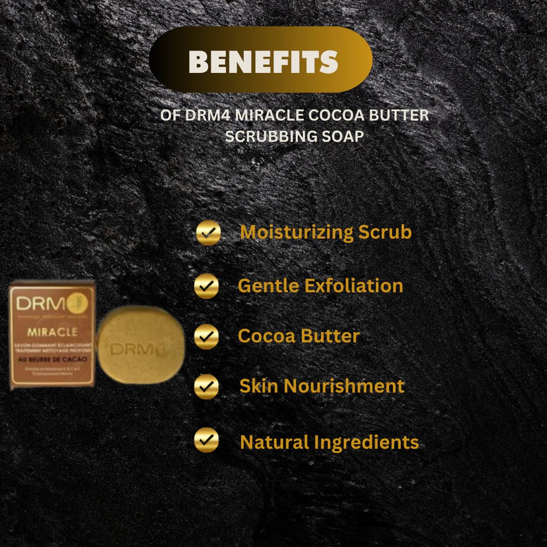 DRM4 Miracle Cocoa Butter Cleansing Soap 7oz, bar with cocoa butter, creamy texture, and natural ingredients for gentle cleansing