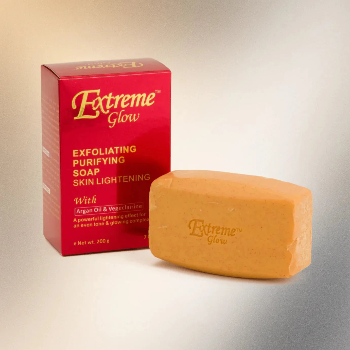 Extreme Glow Purifying Soap in a 7 oz bar, featuring a clean, fresh appearance with a smooth surface and bright packaging.