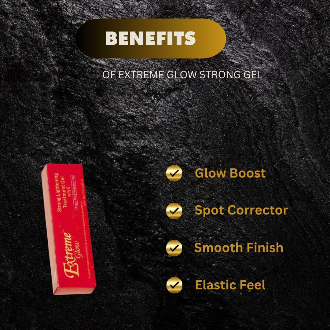 Extreme Glow Strong Gel with Argan Oil and Vegeclairine in 1 oz jar, showcasing the gel's smooth texture and nourishing ingredients.