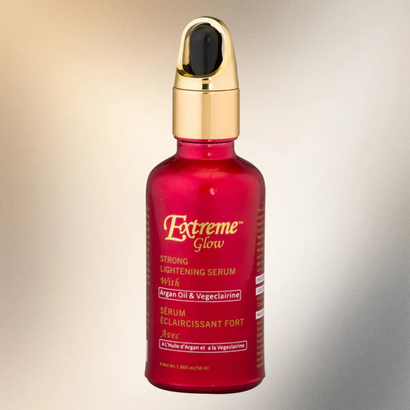 Extreme Glow Strong Serum with Argan Oil in a 1.66 oz bottle, featuring a sleek design and clear labeling on the product.