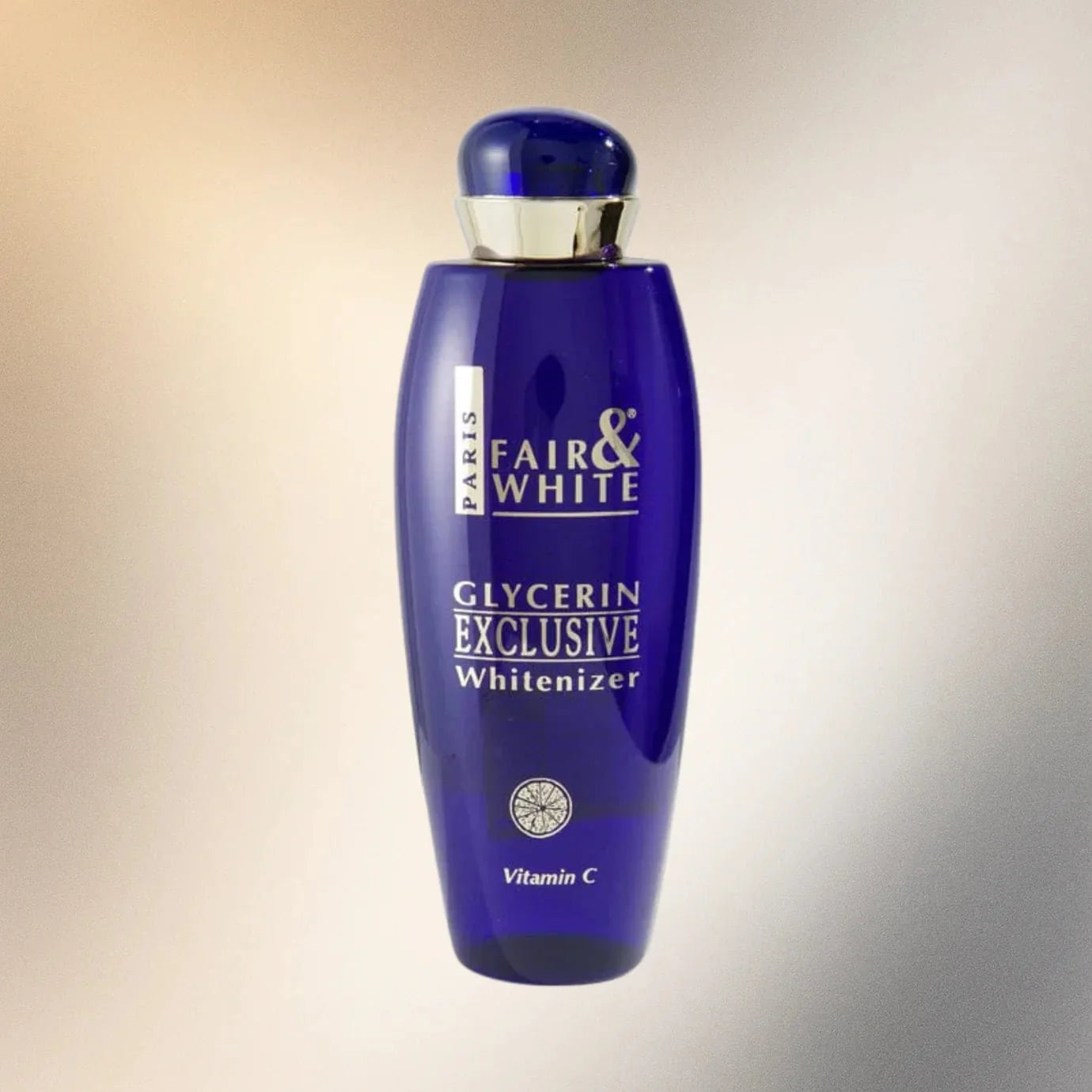 Fair & White Exclusive Glycerin with Vitamin C body care bottle, 250ml, featuring clear packaging and white label with orange accents.