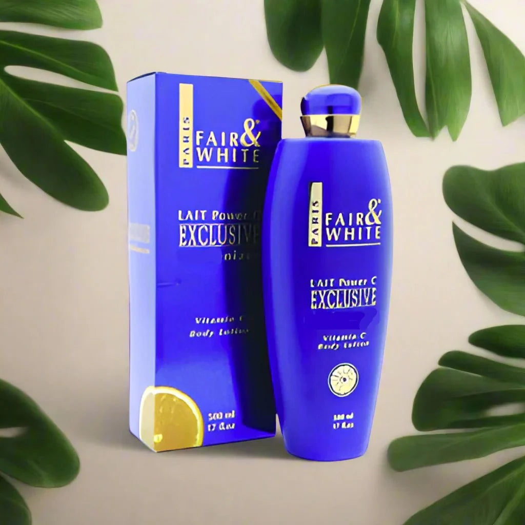 Fair & White Exclusive Vitamin C Body Lotion 500ml with smooth, brightening formula for healthy, radiant skin.