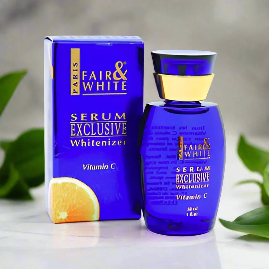 Fair & White Exclusive Vitamin C Face Serum in a 30ml bottle, featuring brightening skincare with vitamin C.