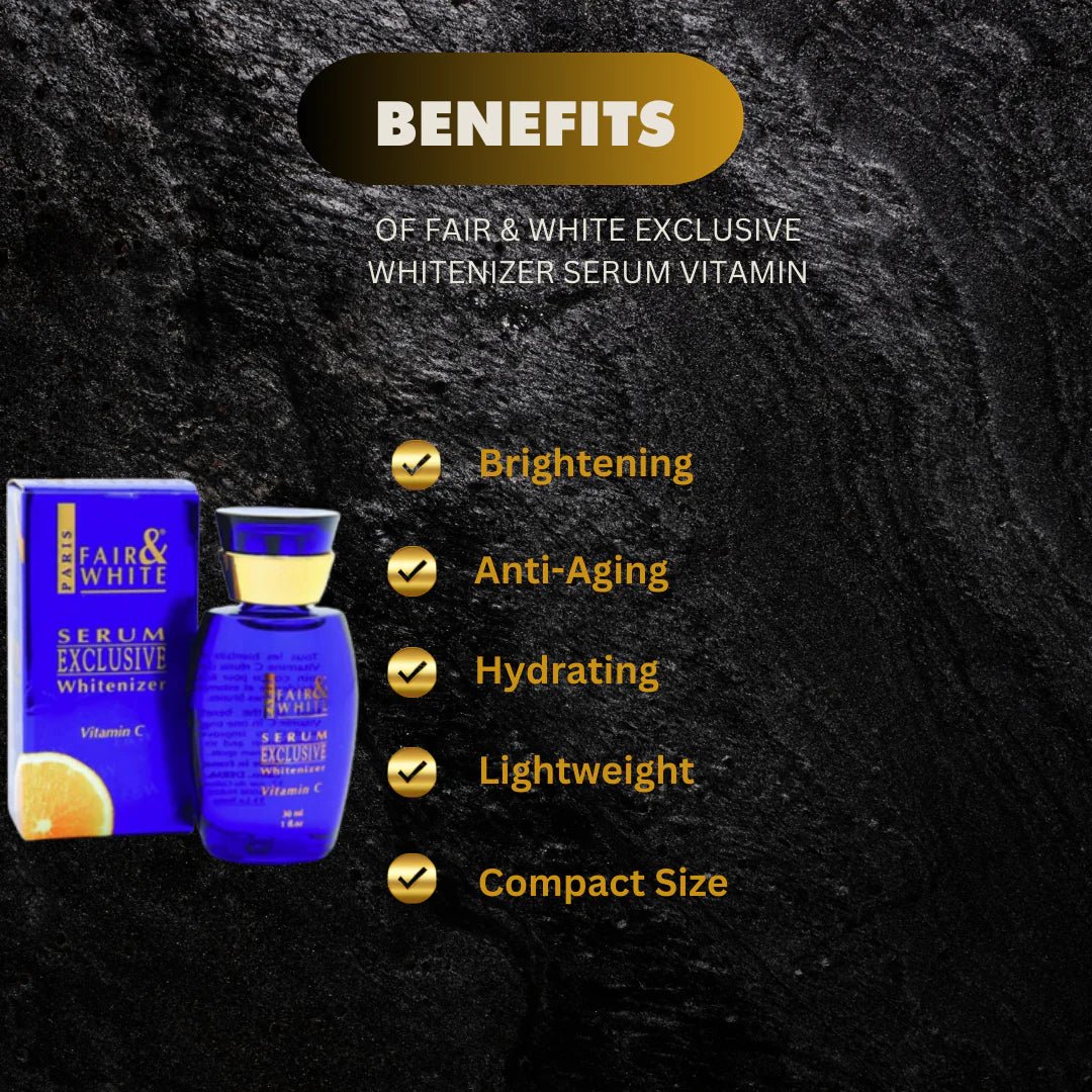 Fair & White Exclusive Vitamin C Face Serum in 30ml bottle, featuring brightening skincare for a radiant complexion.