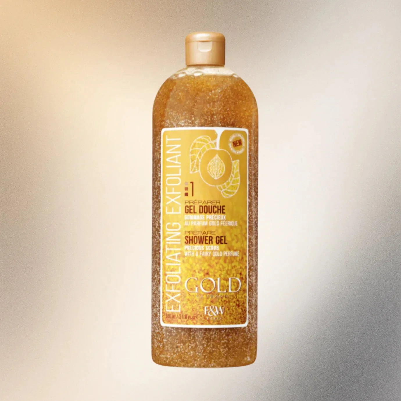 Fair & White Gold Shower Gel Precious Scrub in a 940 ml bottle, featuring a luxurious exfoliating formula for radiant skin.
