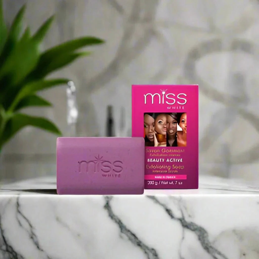 Fair & White Miss White Soap with Vitamin E in a 7 oz bar, featuring a white soap with subtle branding details.