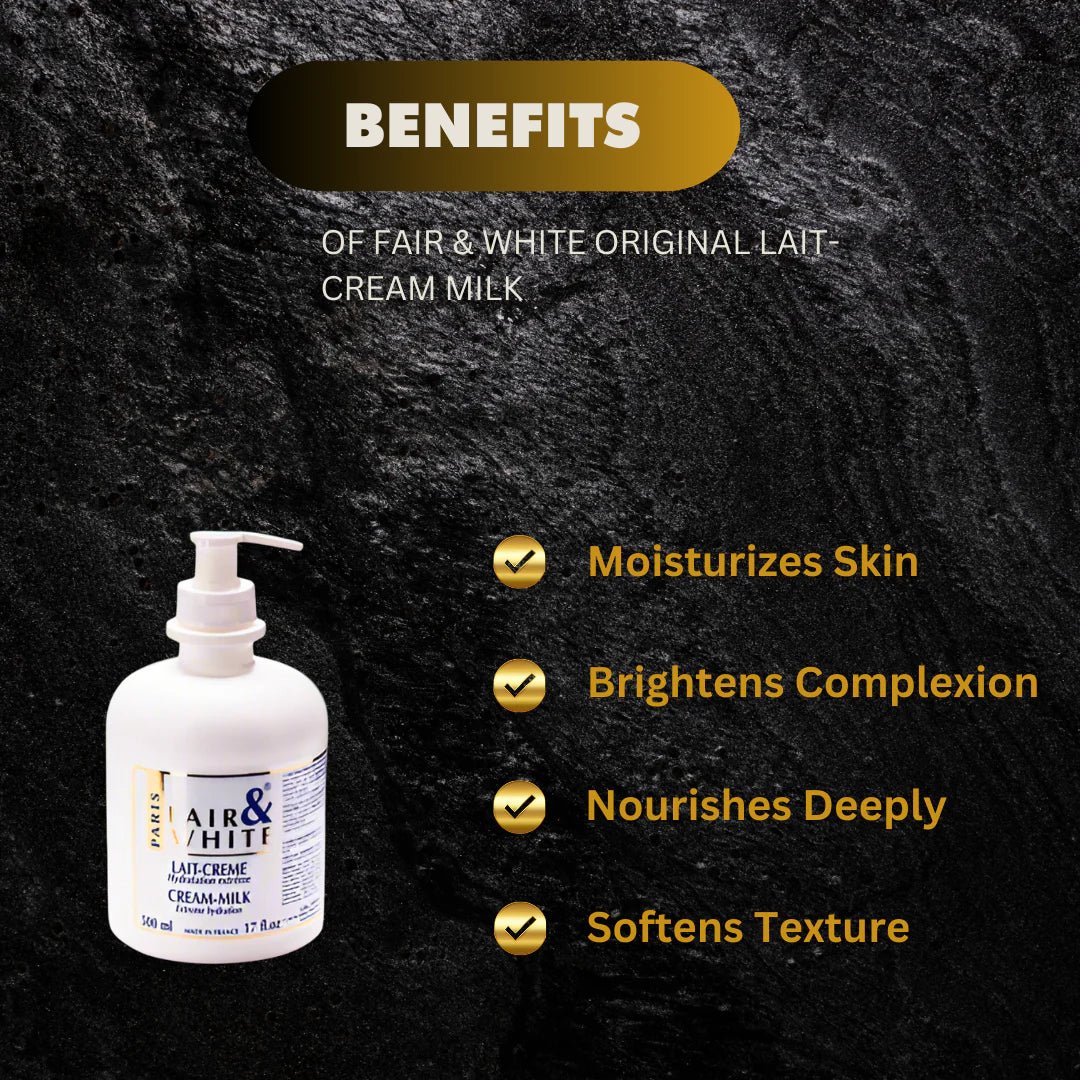 Fair & White Original Lait-Cream Milk Body Lotion 500ml bottle, creamy texture, for smooth, moisturized skin.
